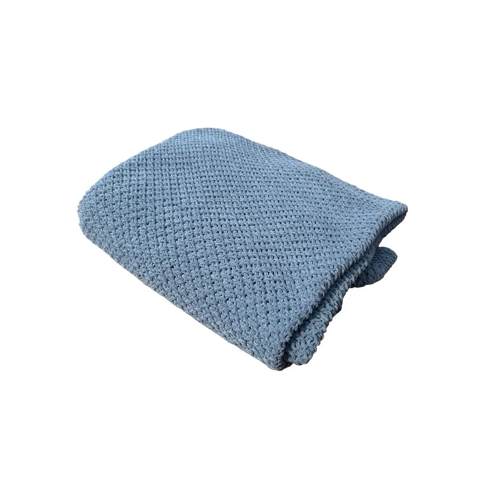 Pottery Barn Blue Chunky Knit Throw Blanket 50x60 Textured Heavy Soft 4467544